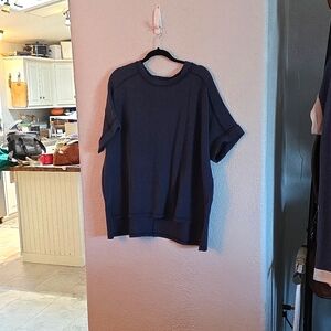 💙 Zenana Raised Rib Short Sleeve Raw Edge Top – Classic Blue | 1X/2X